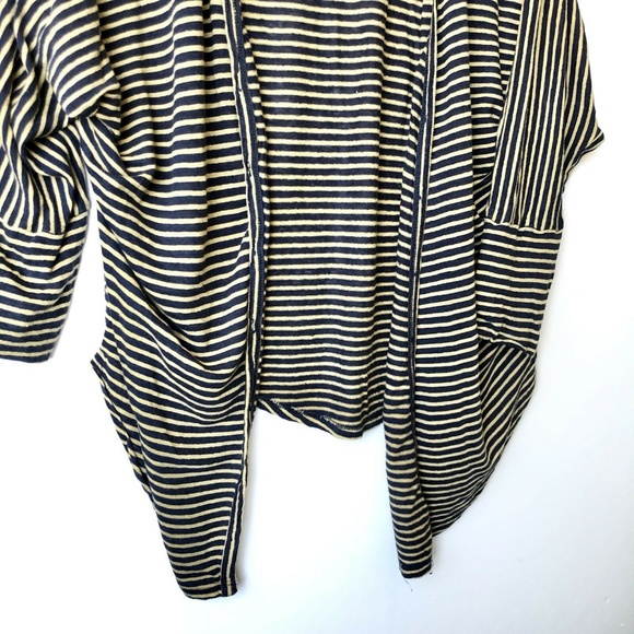 Joie Linen Striped Cardigan Button Front Longline V-neck Dolman Navy Tan - L - Picture 7 of 8